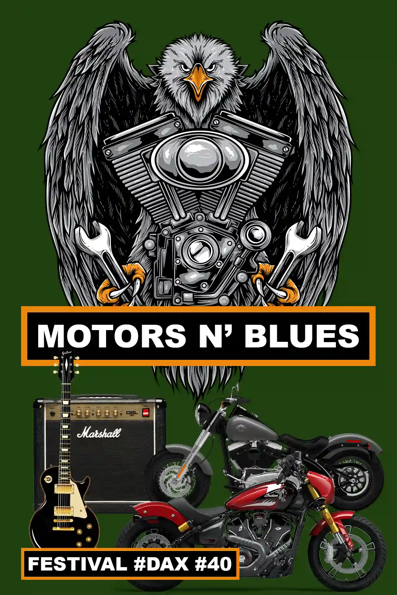 Les affiches du Dax Motors n' Blues Festival sont des éléments visuels importants.