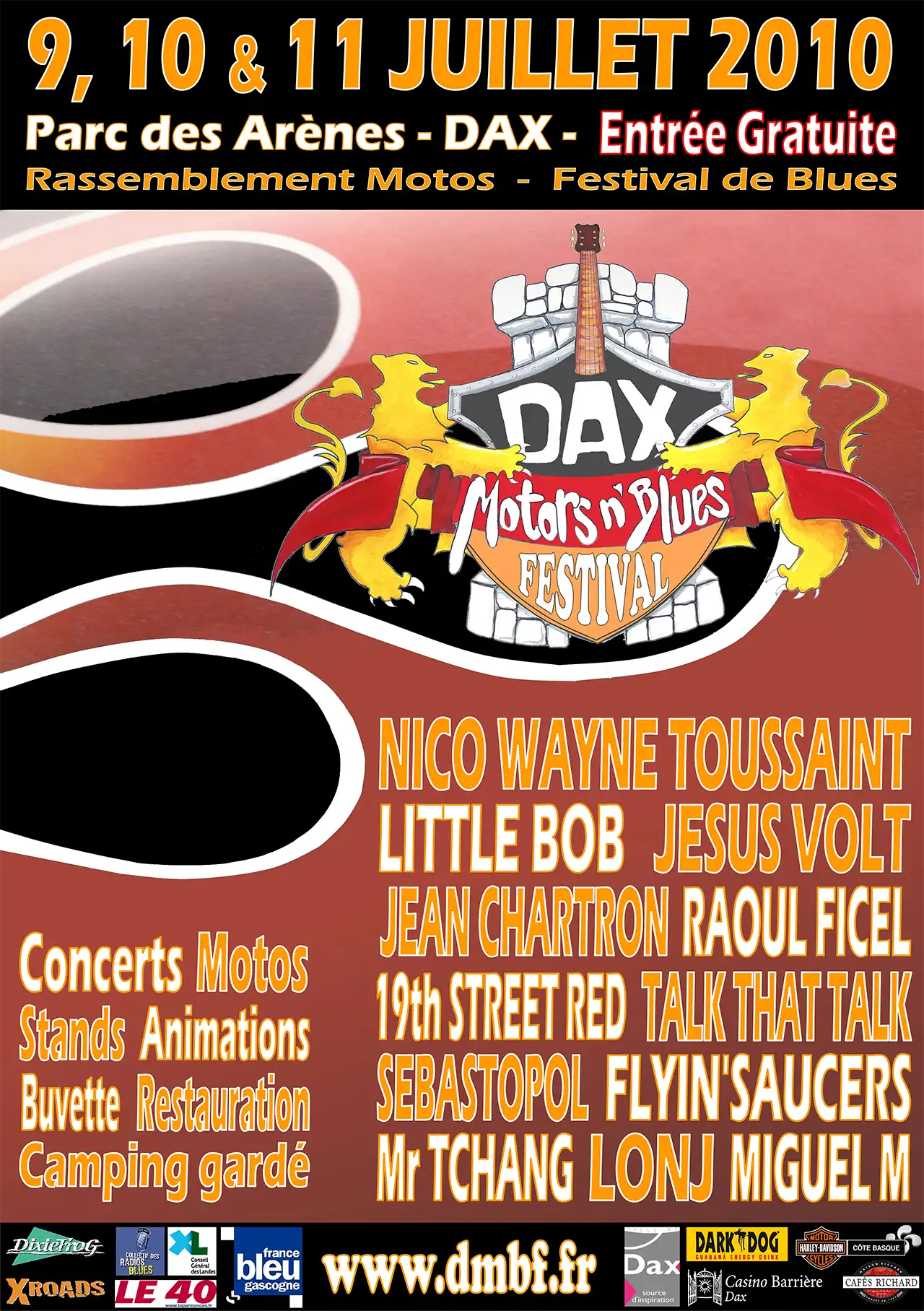 Les concerts du Festival Motors n' Blues à Dax en 2010.
